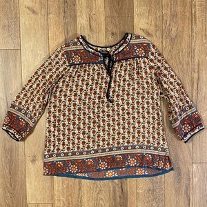 Lucky Brand Block Print Peasant Blouse